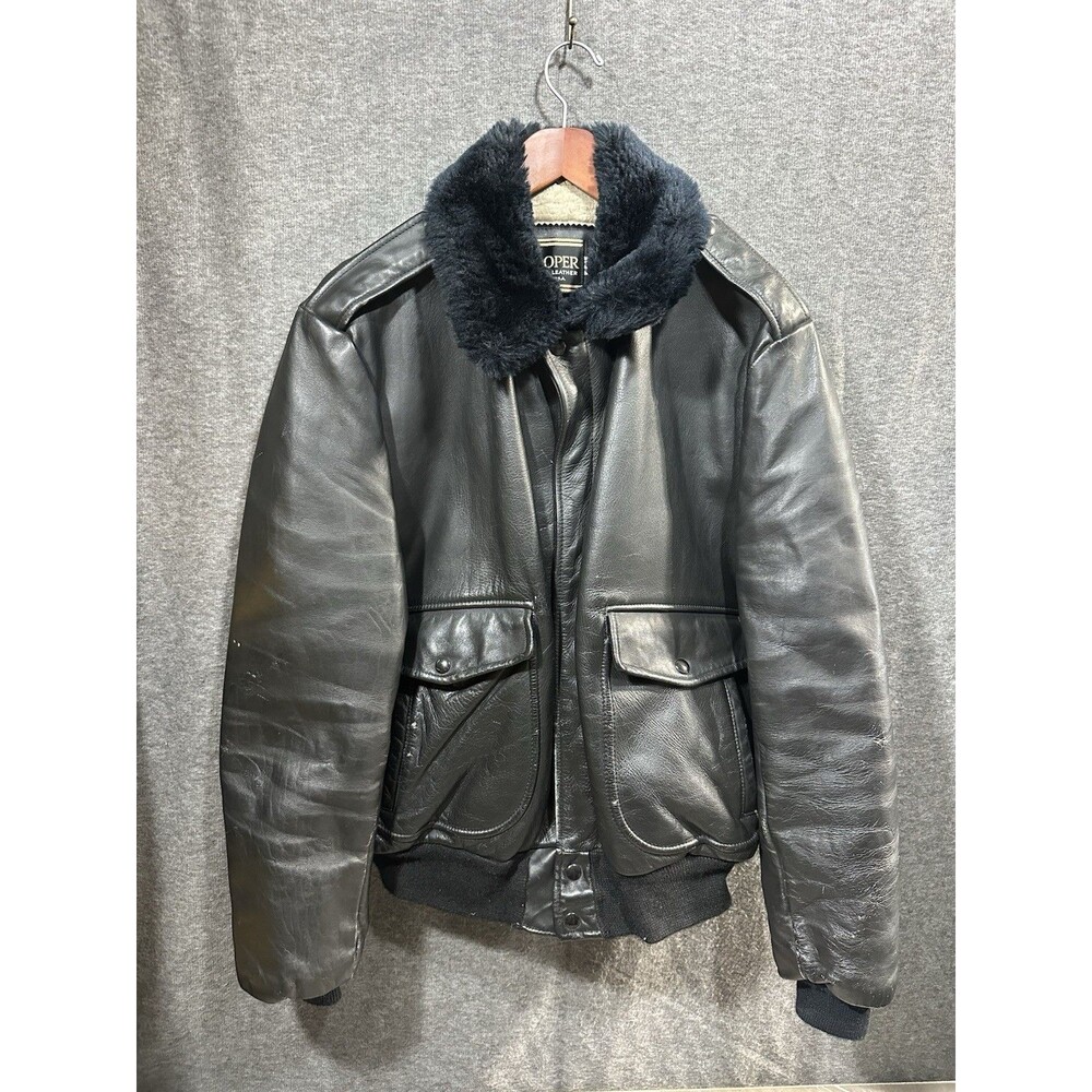 Vintage Cooper Leather Flight Bomber Jacket Black Military A-2 Size 44L USA